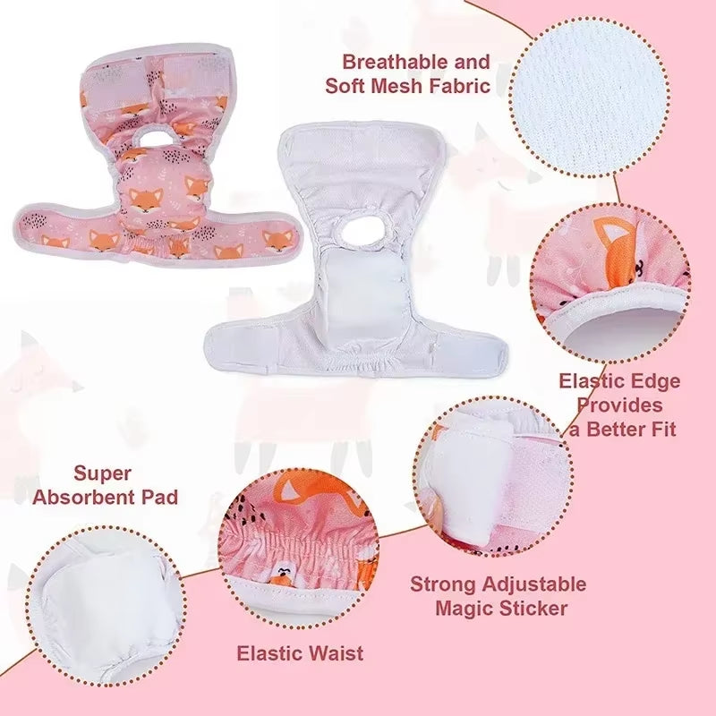 Washable Dog Diapers Physiological Pants Cute Cartoon Print Female Dog Diaper Underwear Dog Sanitary Panties PaƱales Para Perros