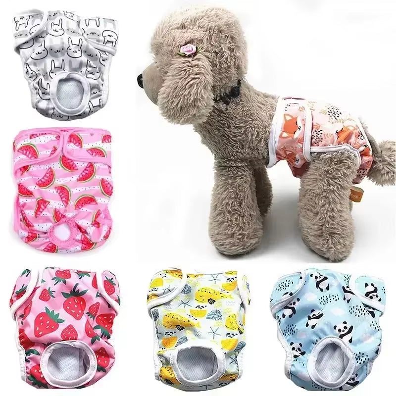 Washable Dog Diapers Physiological Pants Cute Cartoon Print Female Dog Diaper Underwear Dog Sanitary Panties PaƱales Para Perros