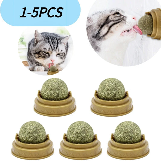 Cat Wall Stick-On Ball Toy Molar Teeth Catnip Snack Ball Removes Hair Balls Promote Digestion with Dust Cover Pet Products