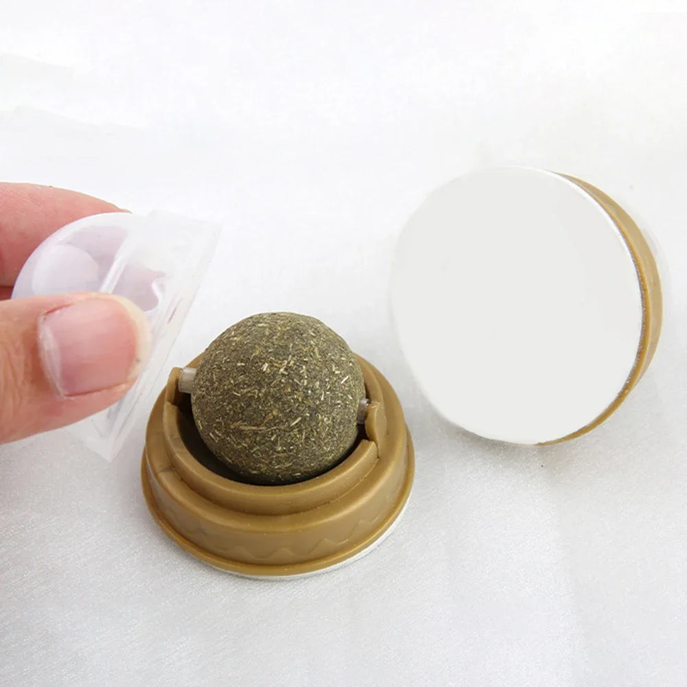 Cat Wall Stick-On Ball Toy Molar Teeth Catnip Snack Ball Removes Hair Balls Promote Digestion with Dust Cover Pet Products