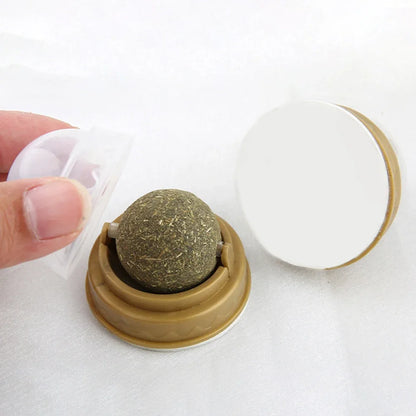 Cat Wall Stick-On Ball Toy Molar Teeth Catnip Snack Ball Removes Hair Balls Promote Digestion with Dust Cover Pet Products