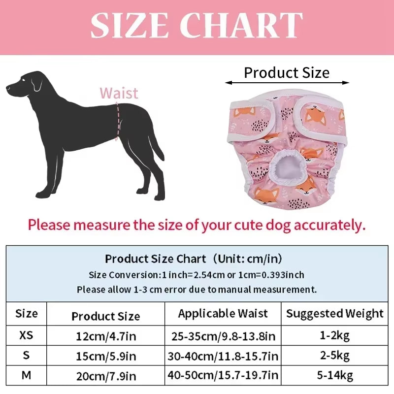 Washable Dog Diapers Physiological Pants Cute Cartoon Print Female Dog Diaper Underwear Dog Sanitary Panties Pañales Para Perros