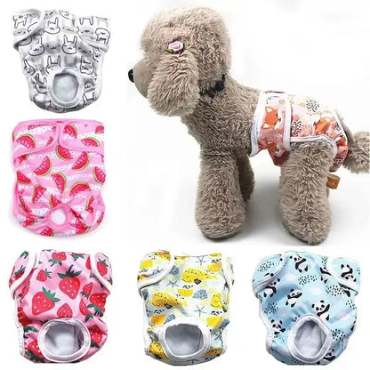 Washable Dog Diapers Physiological Pants Cute Cartoon Print Female Dog Diaper Underwear Dog Sanitary Panties Pañales Para Perros